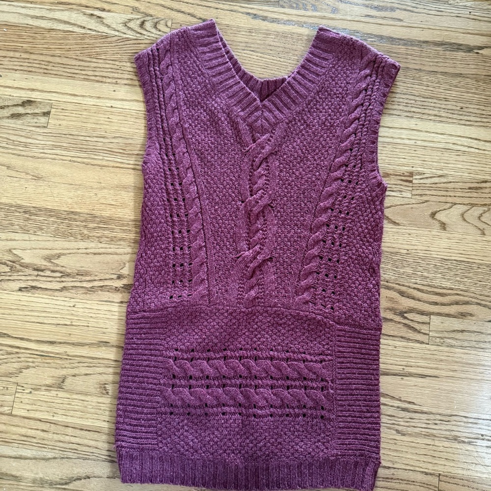 Free People Knit Mini Sweater Dress — Size Small • Cable Knit • Berry Wine - Picture 4 of 9